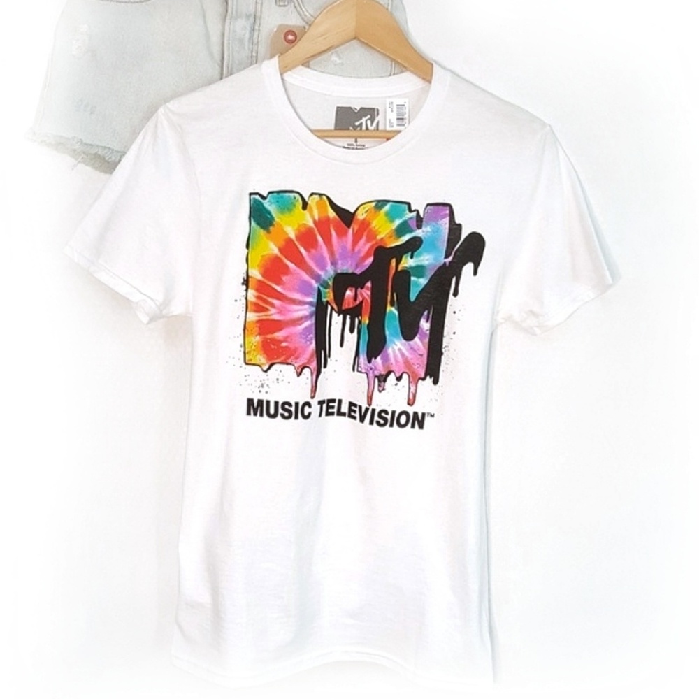 🎶 MTV Graphic Tee Liquid Tie Dye Rainbow TShirt - Picture 7 of 7